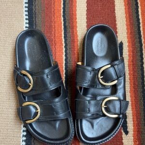 Sezane Black Sandals with Gold Accents